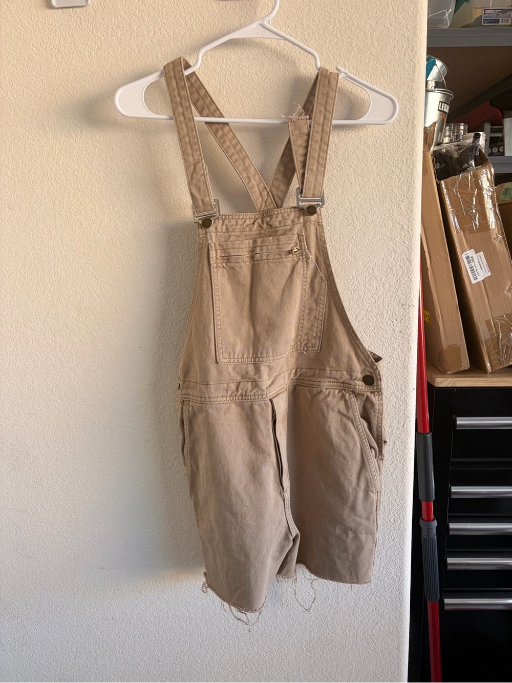 Beige Cotton Short Overalls
